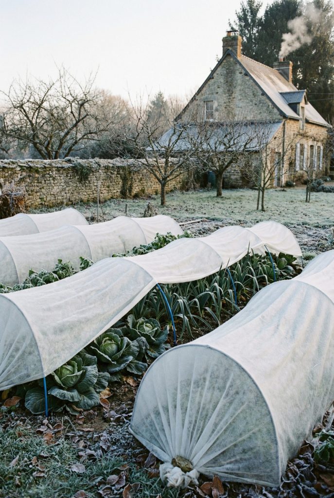 Voile d'hivernage mis sur des arceaux